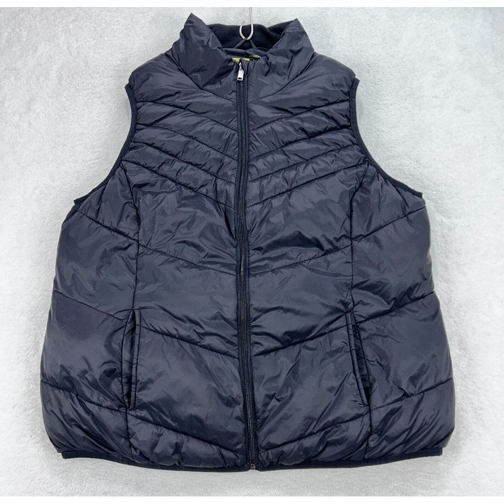 XERSION Packable Vest Women 1X Black‎ Pockets Quilted Puffer Lined Insulated